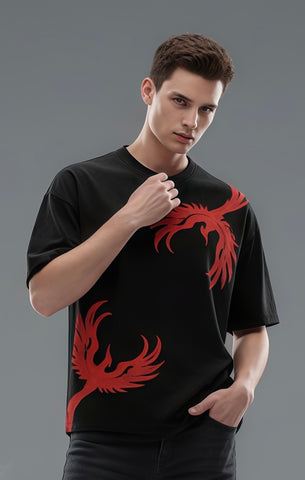 Black Oversized Phoenix Graphic T-Shirt