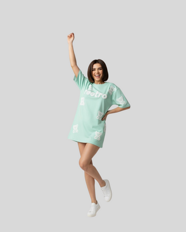 Mint Green Oversized Teddy Graphic T-Shirt Dress – Reetro