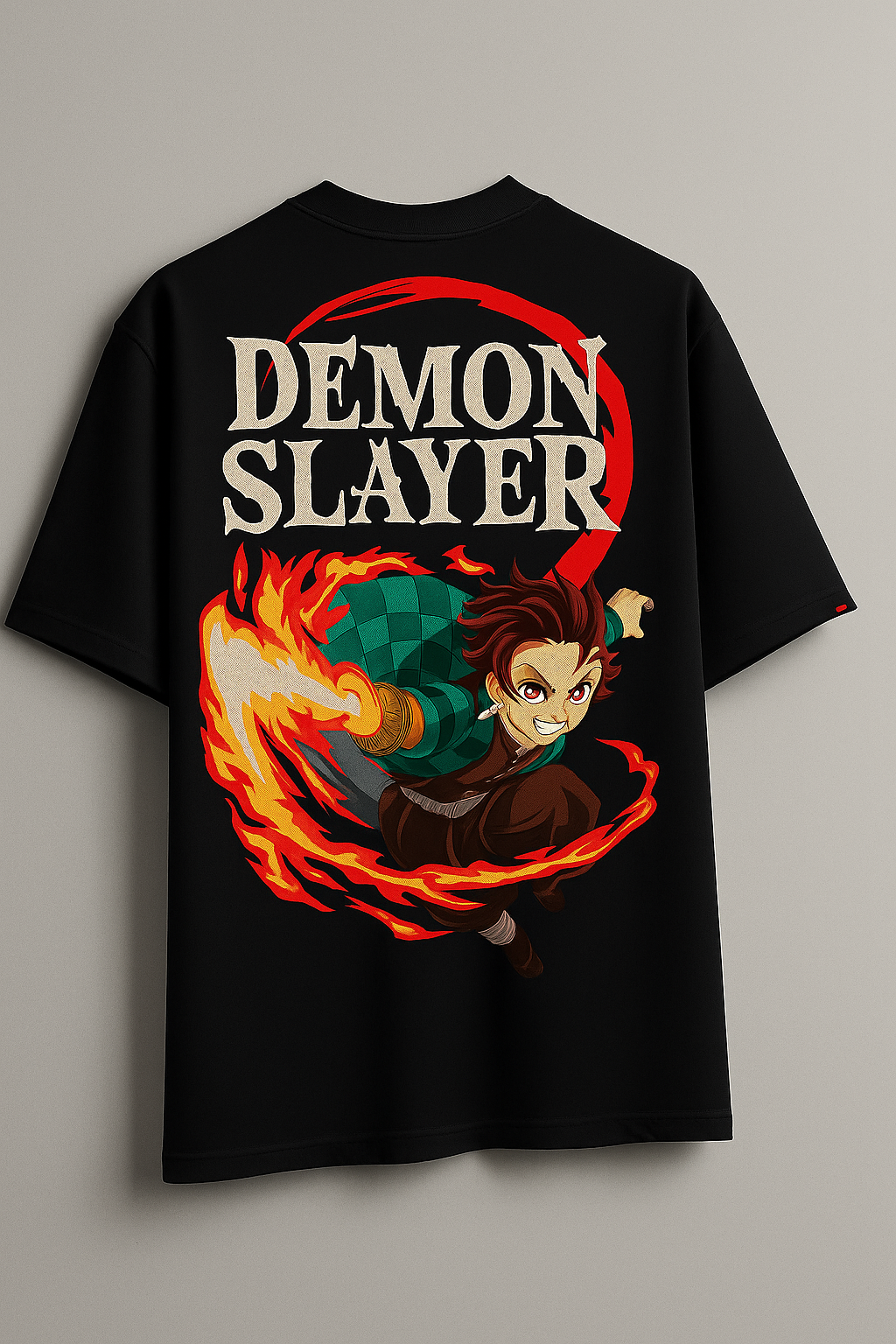 Demon Slayer-Tanjiro Kamado-Black Oversized Graphic T-Shirt – Unisex Cotton french terry Tee